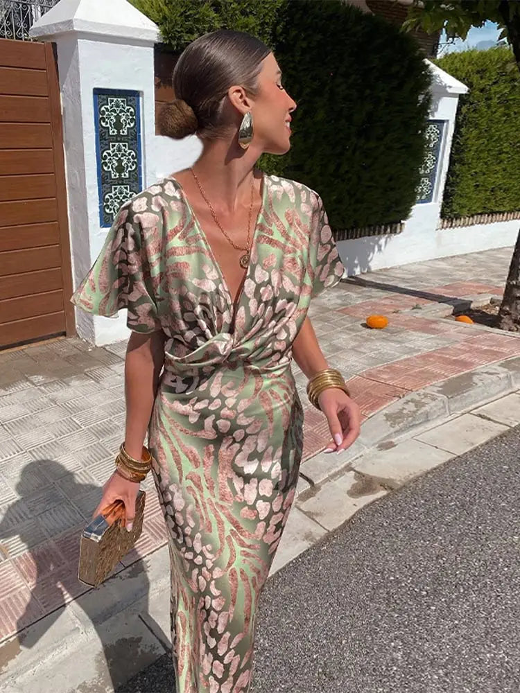 Clarissa | Women's Twist-Front Printed Midi Dress — product image 3