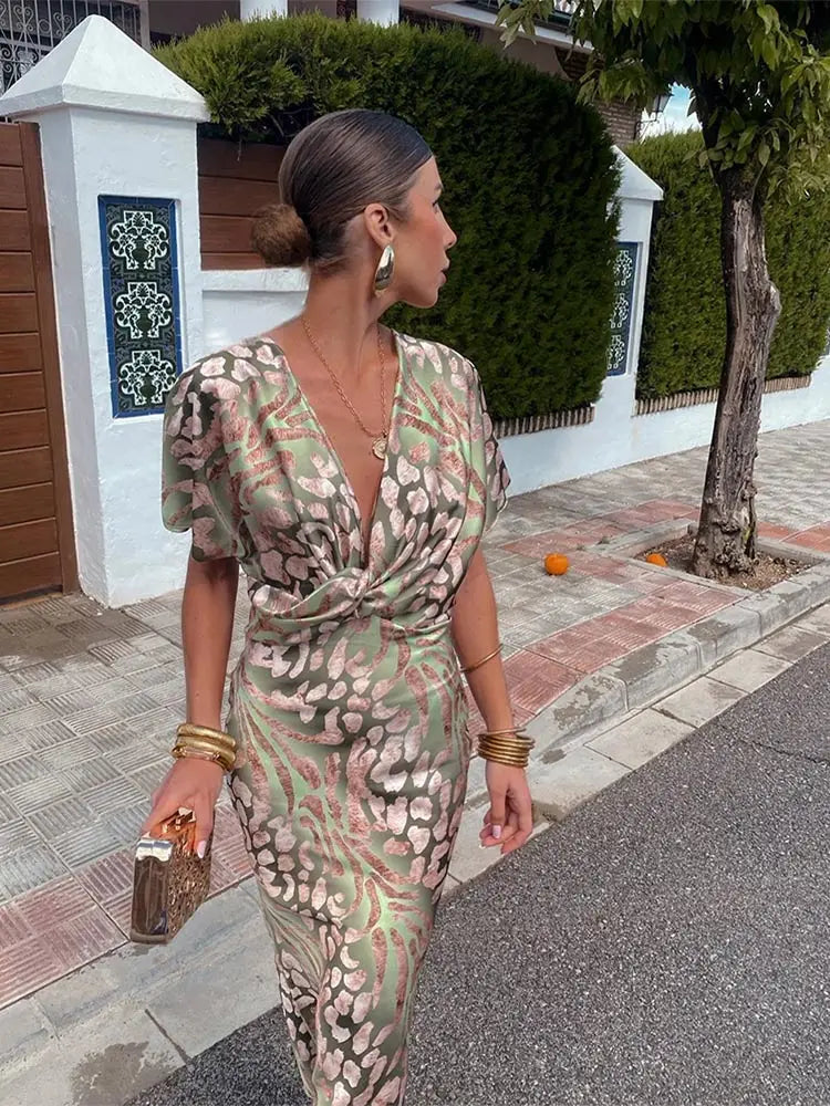Clarissa | Women's Twist-Front Printed Midi Dress — product image 6