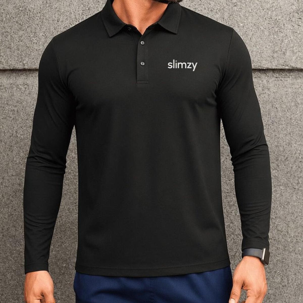 Men's Slimzy Tech Fit Long-Sleeve Polo Shirt – Black