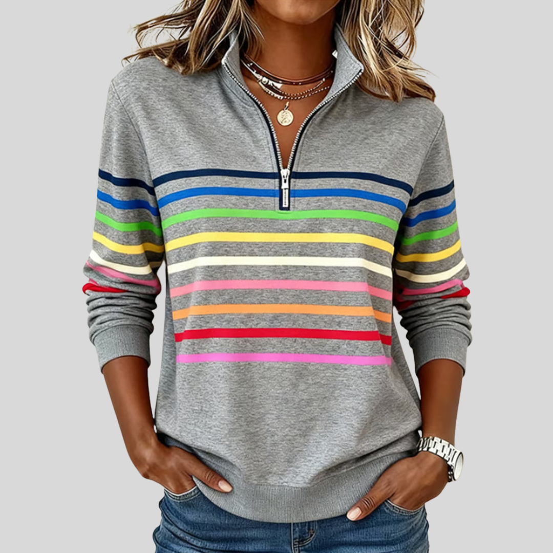 Marie | Women's Striped Quarter-Zip Sweatshirt — product image 1