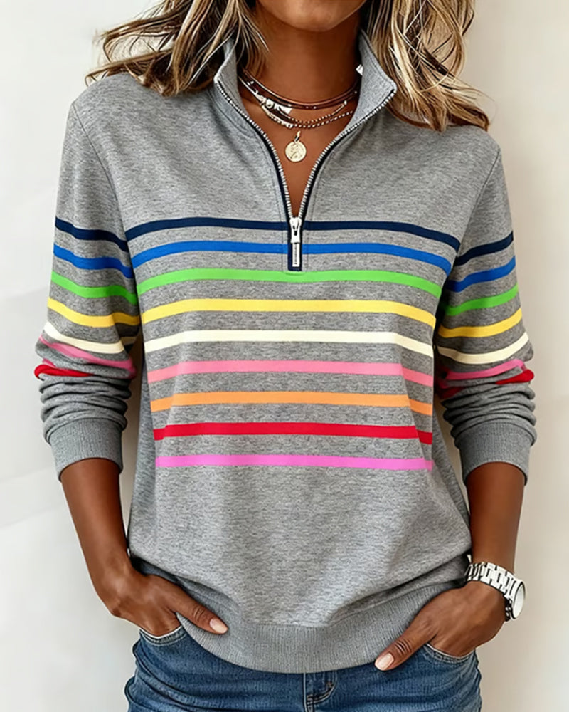 Marie | Women's Striped Quarter-Zip Sweatshirt — product image 2