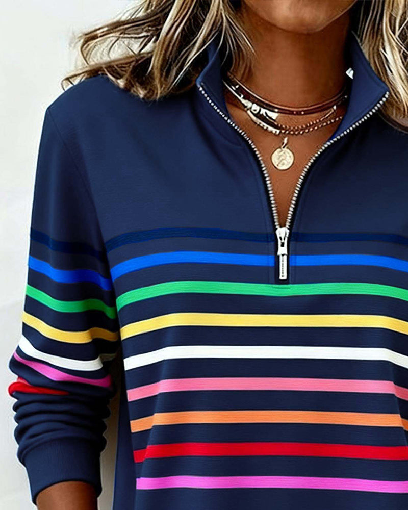 Marie | Women's Striped Quarter-Zip Sweatshirt — product image 6