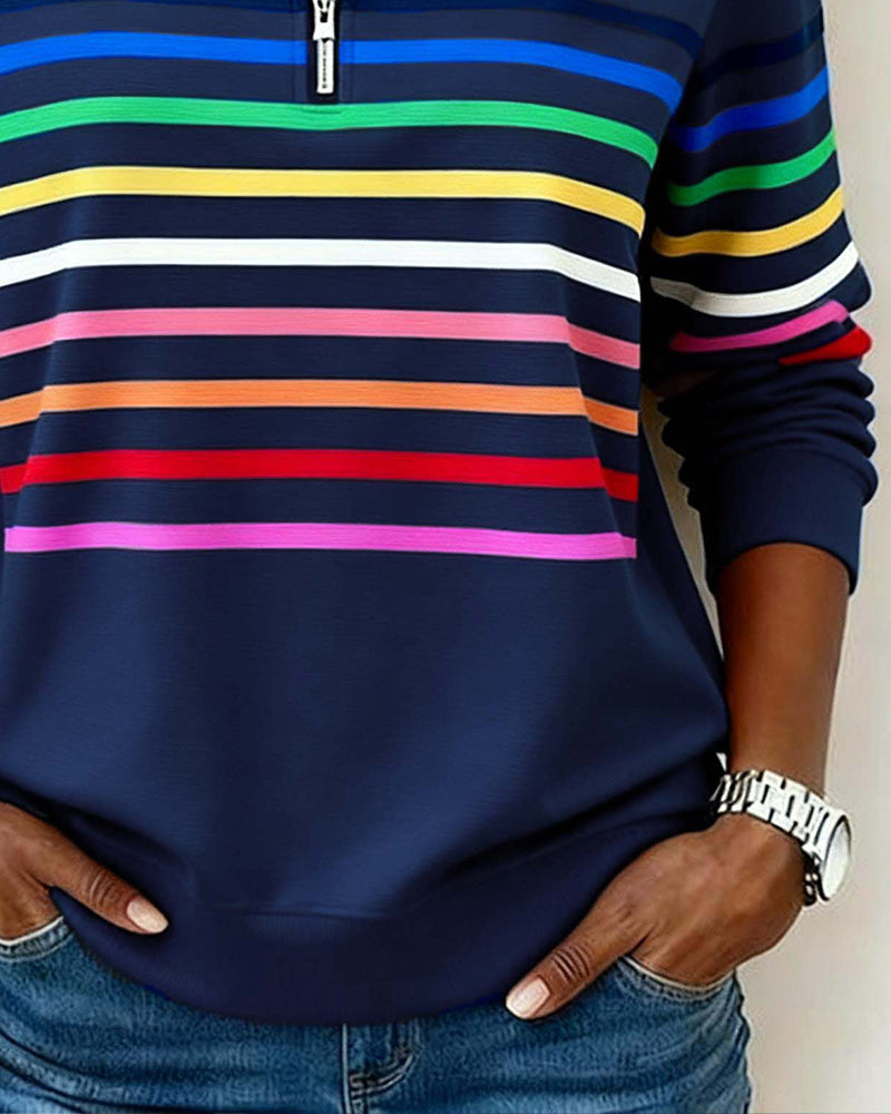 Marie | Women's Striped Quarter-Zip Sweatshirt — product image 7