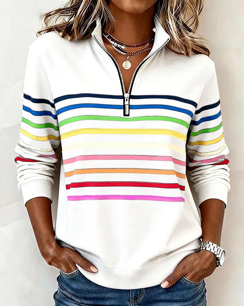 Marie | Women's Striped Quarter-Zip Sweatshirt — product image 8