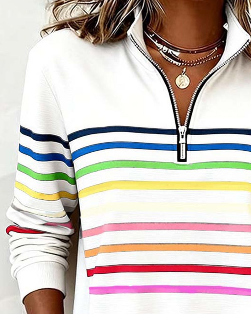 Marie | Women's Striped Quarter-Zip Sweatshirt — product image 9