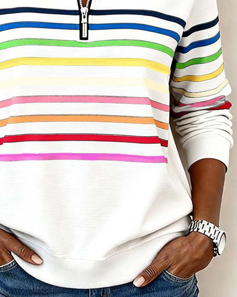 Marie | Women's Striped Quarter-Zip Sweatshirt — product image 10