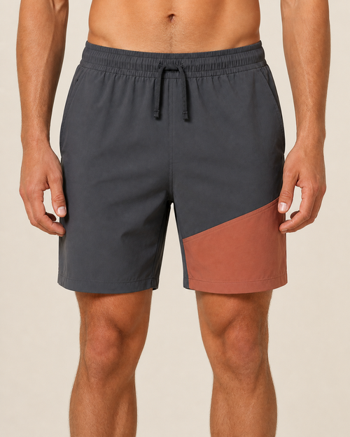 Men's Offset Panel Shorts — Graphite / Clay — front catalog view