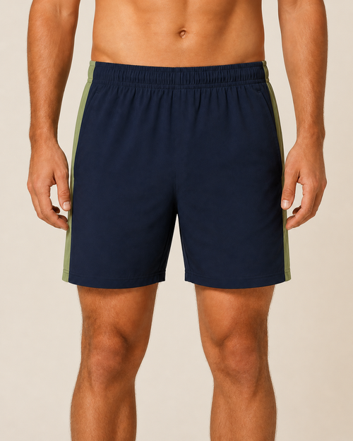 Men's Splitline Shorts — Navy / Sage — front catalog view