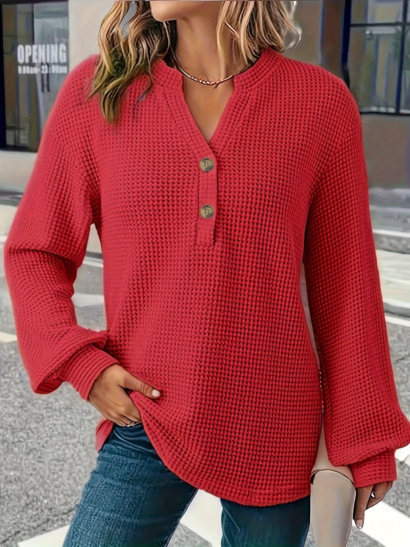 Natasha | Women's Waffle-Knit Henley Top — product image 6