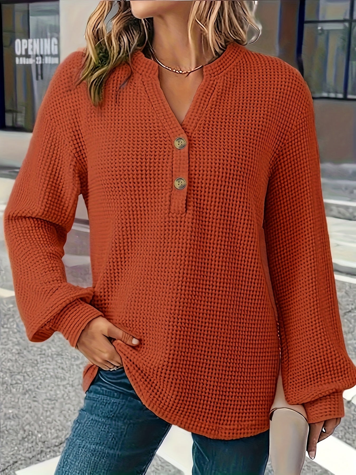 Natasha | Women's Waffle-Knit Henley Top — product image 7