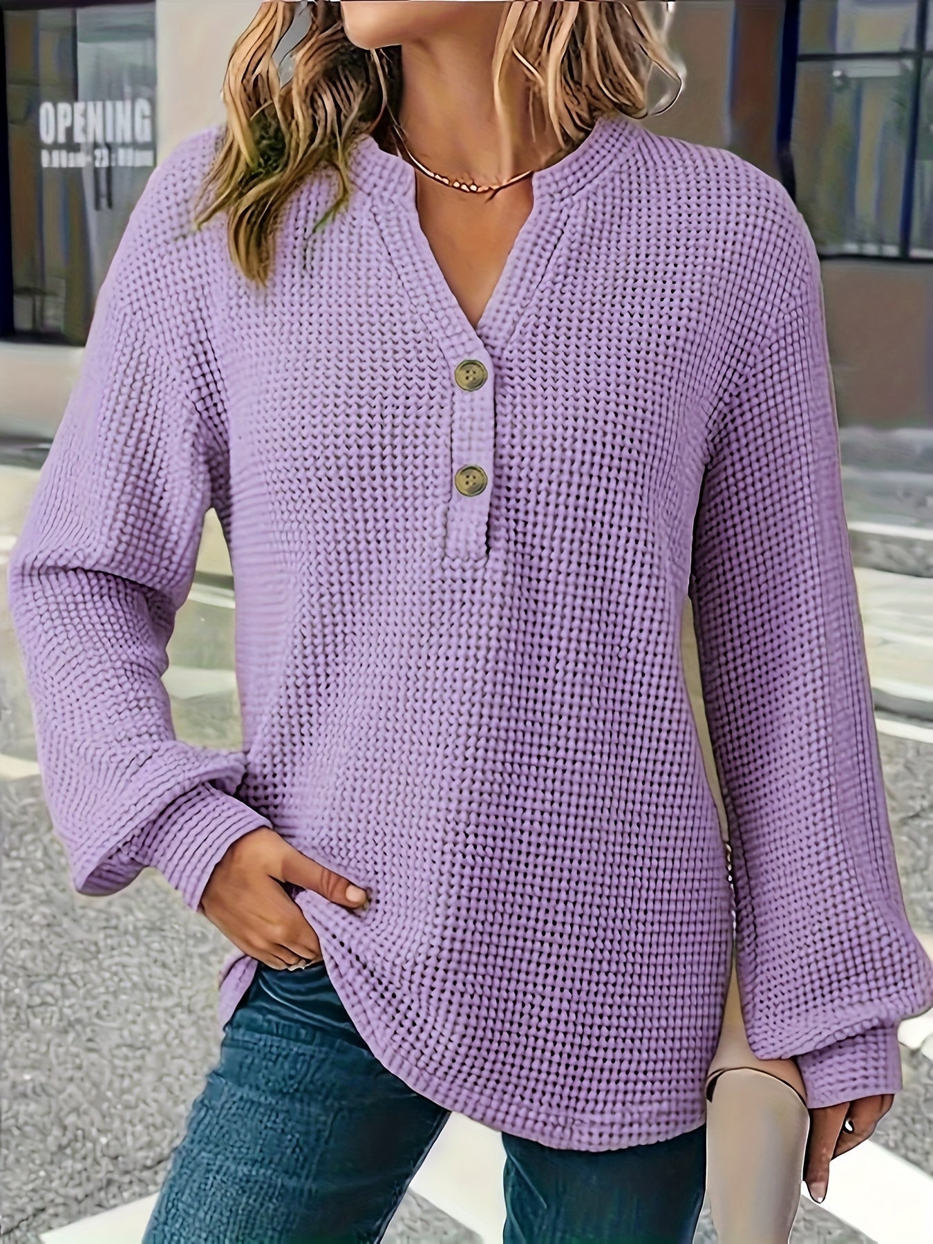 Natasha | Women's Waffle-Knit Henley Top — product image 8