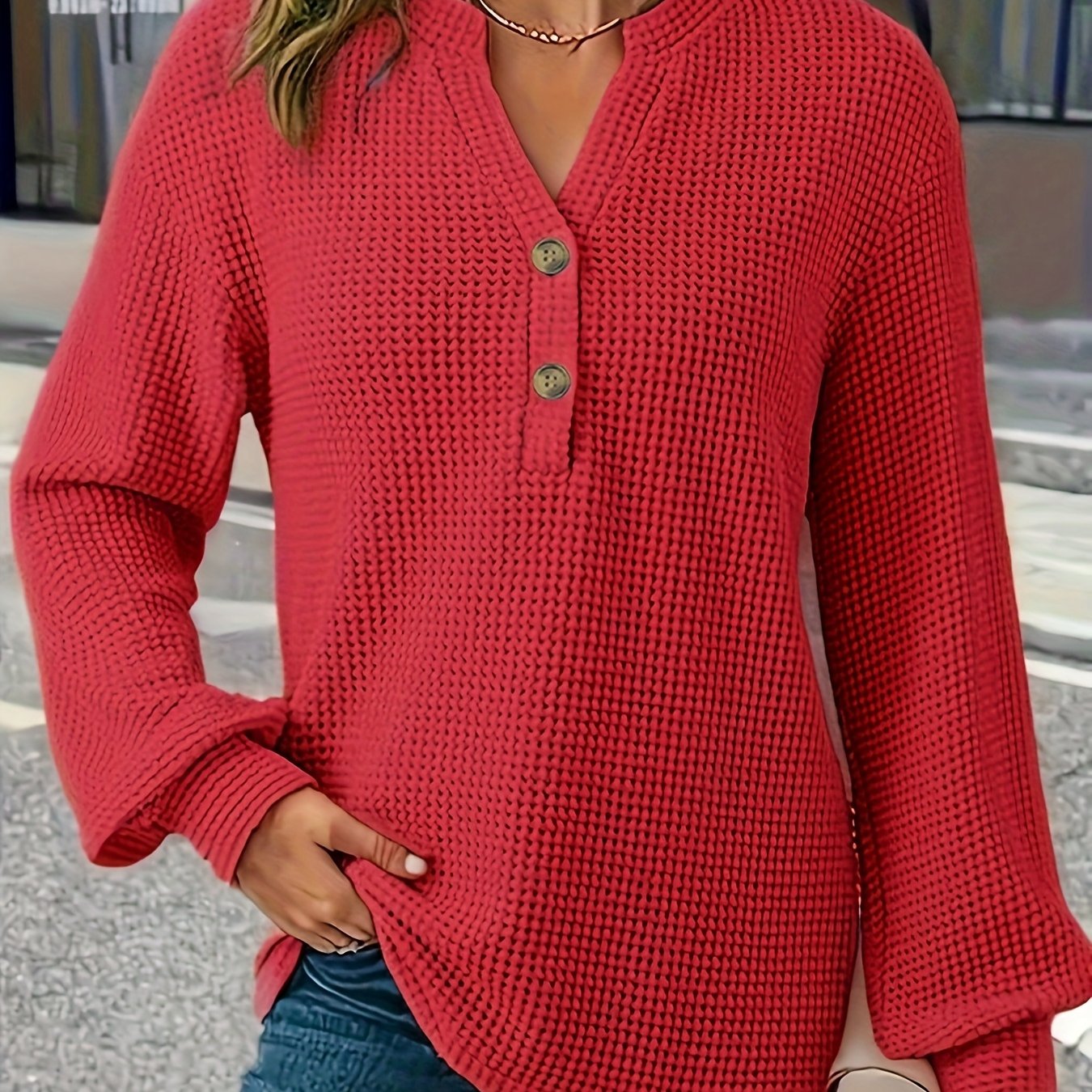 Natasha | Women's Waffle-Knit Henley Top — product image 14