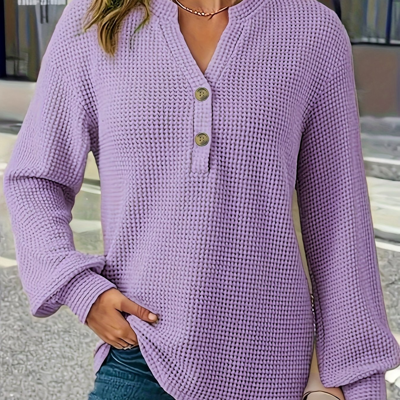 Natasha | Women's Waffle-Knit Henley Top — product image 16