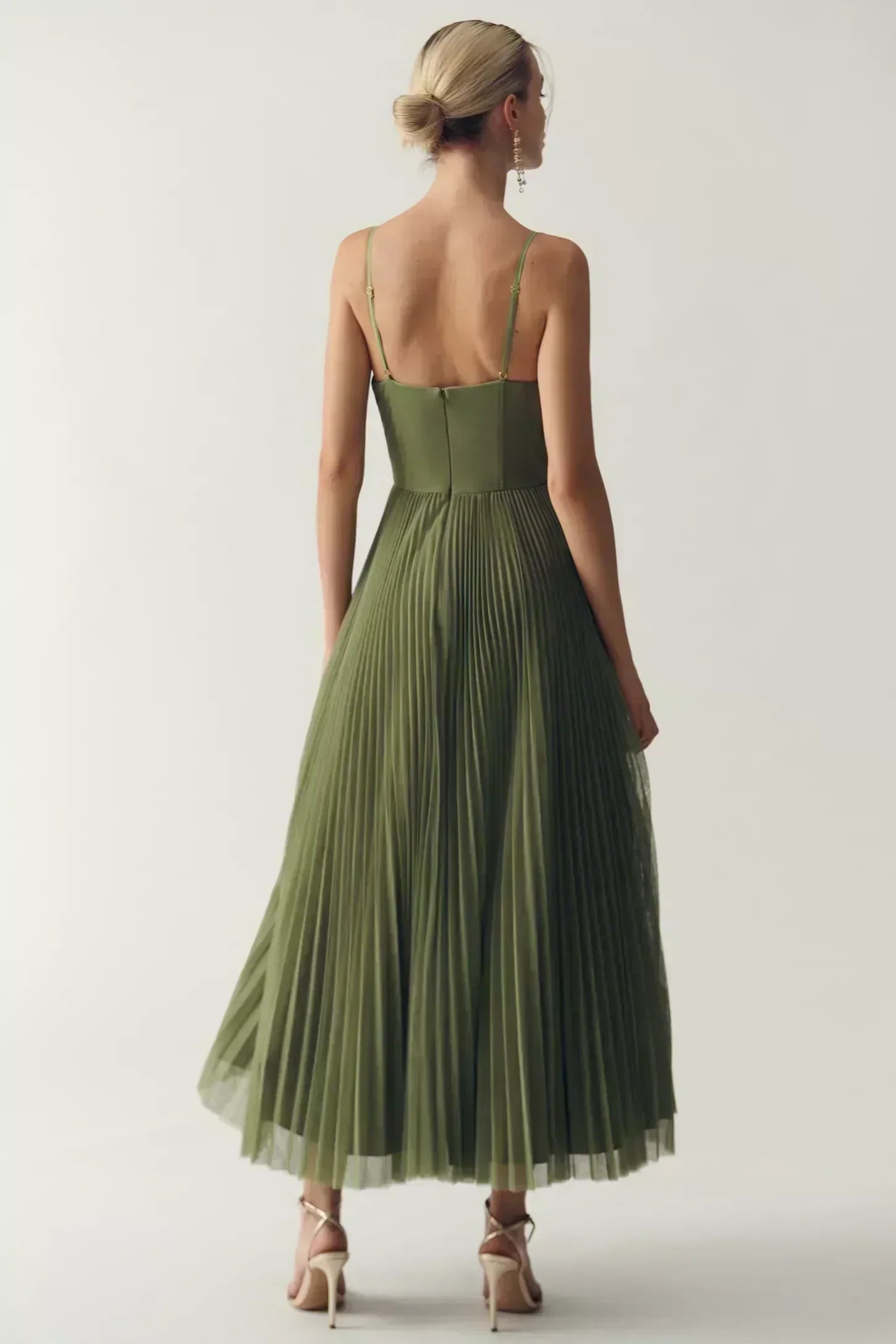 Olivia | Women's Open-Back Pleated Midi Dress — product image 3