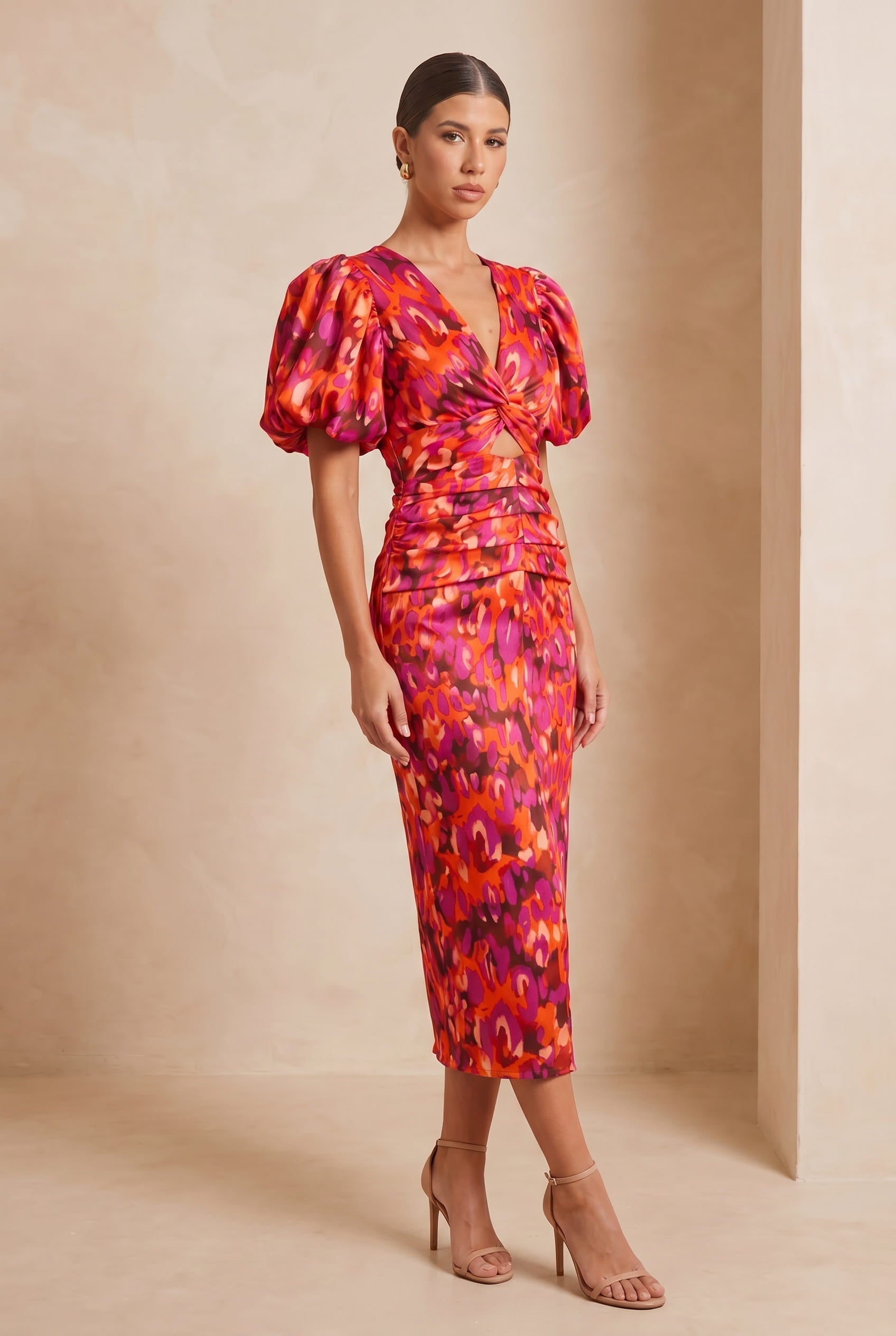 Slimzy Women's Abstract-Print Puff-Sleeve Midi Dress – product image 3 of 9