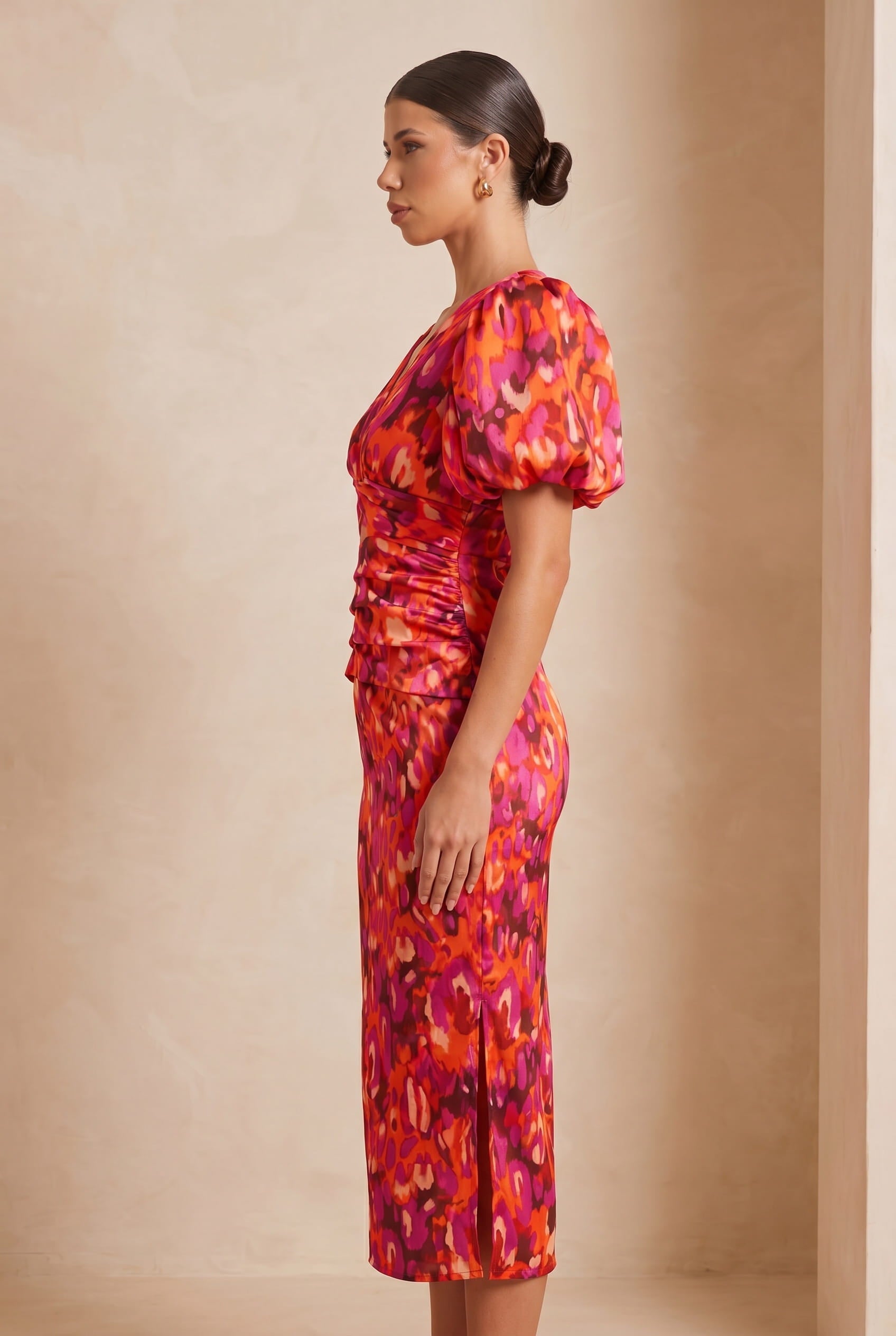 Slimzy Women's Abstract-Print Puff-Sleeve Midi Dress – product image 4 of 9
