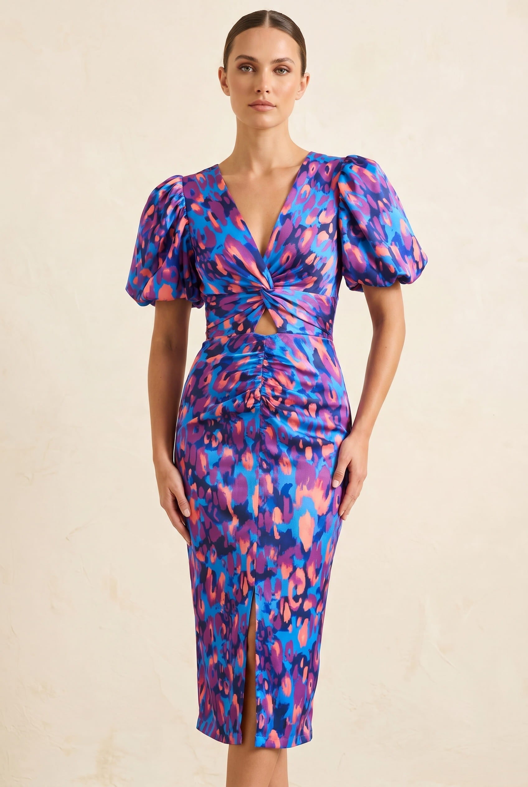 Slimzy Women's Abstract-Print Puff-Sleeve Midi Dress – product image 7 of 9
