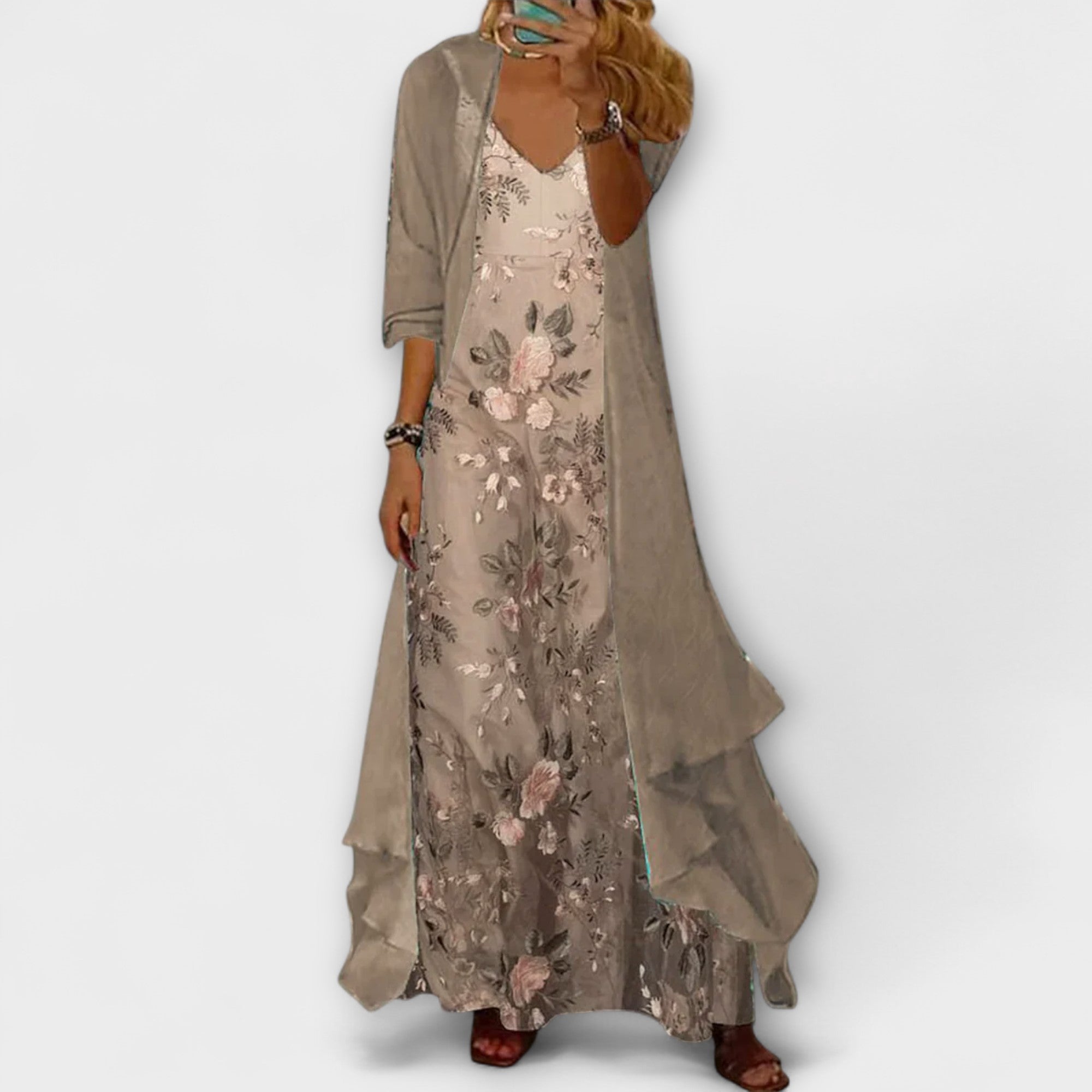 Slimzy Women's Floral Layered Three-Quarter-Sleeve Maxi Dress – product image 1 of 2