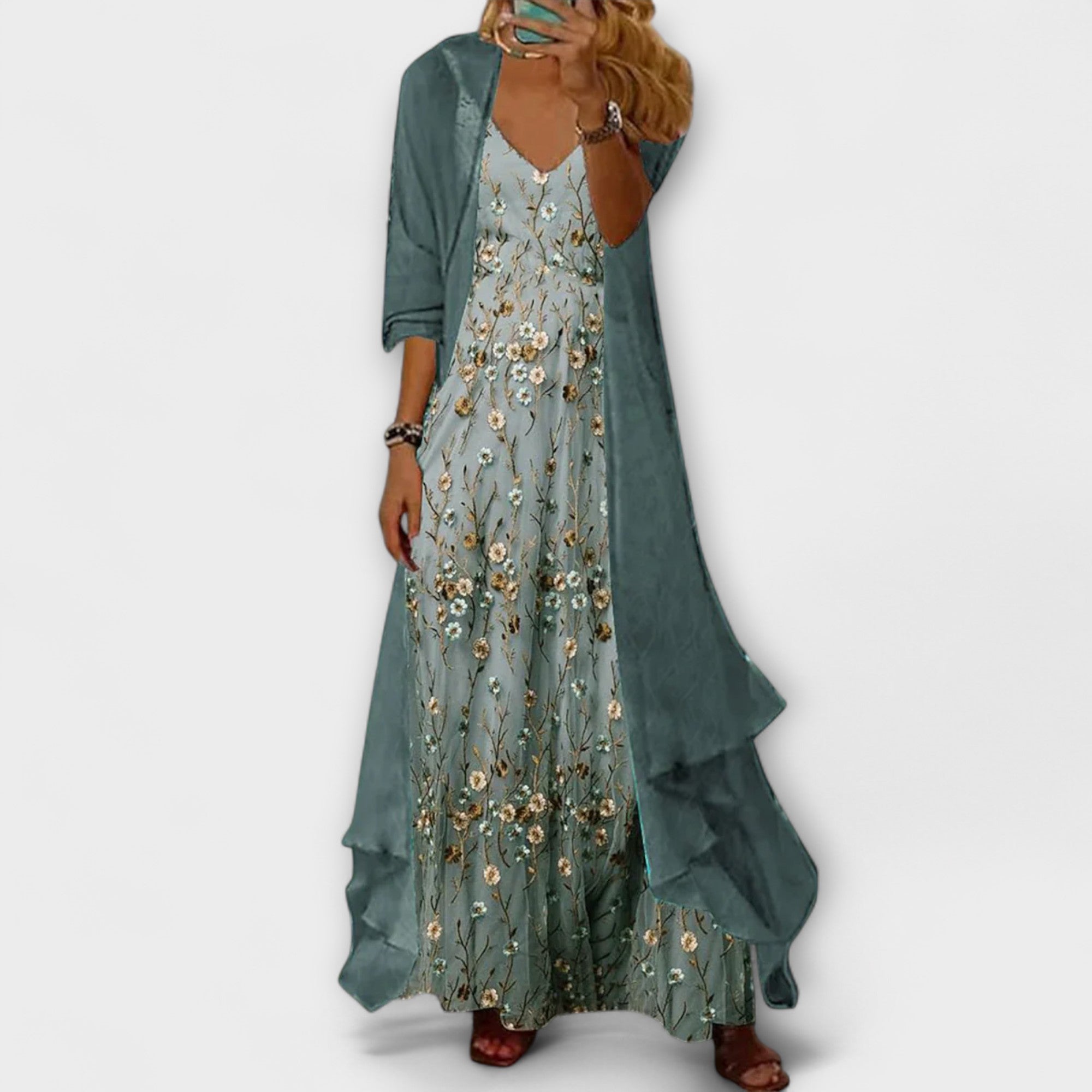 Slimzy Women's Floral Layered Three-Quarter-Sleeve Maxi Dress – product image 2 of 2