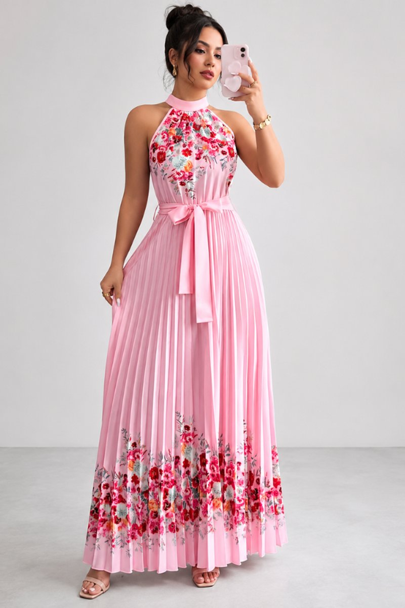 Slimzy Women's Floral Pleated Halter Maxi Dress – product image 1 of 22