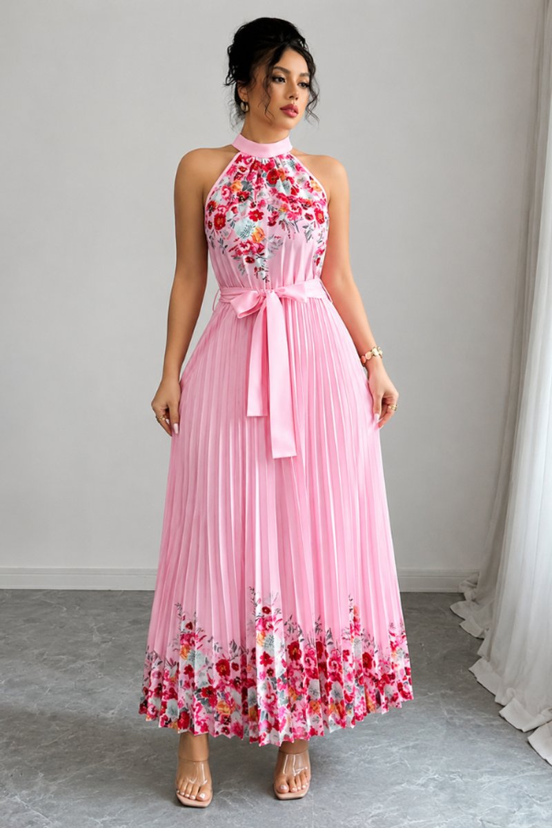 Slimzy Women's Floral Pleated Halter Maxi Dress – product image 3 of 22