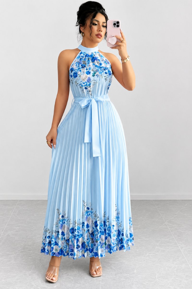 Slimzy Women's Floral Pleated Halter Maxi Dress – product image 4 of 22