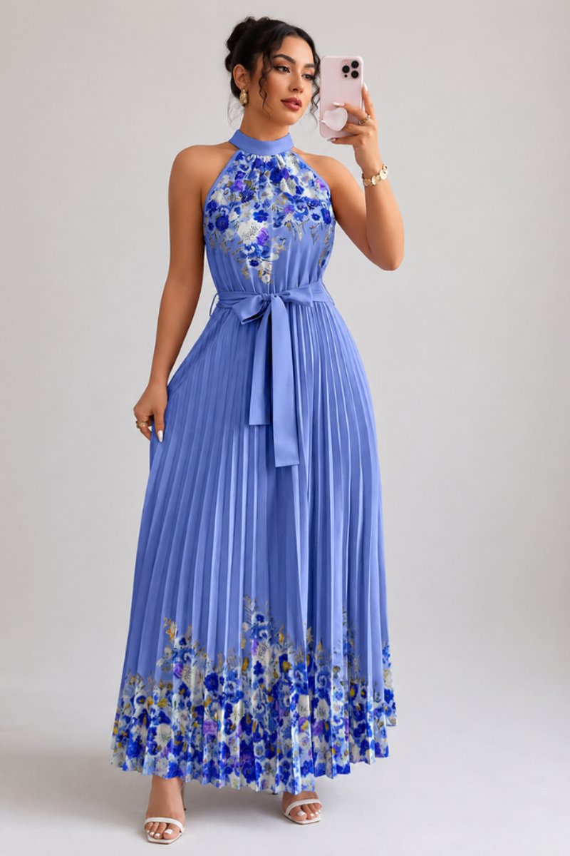 Slimzy Women's Floral Pleated Halter Maxi Dress – product image 7 of 22
