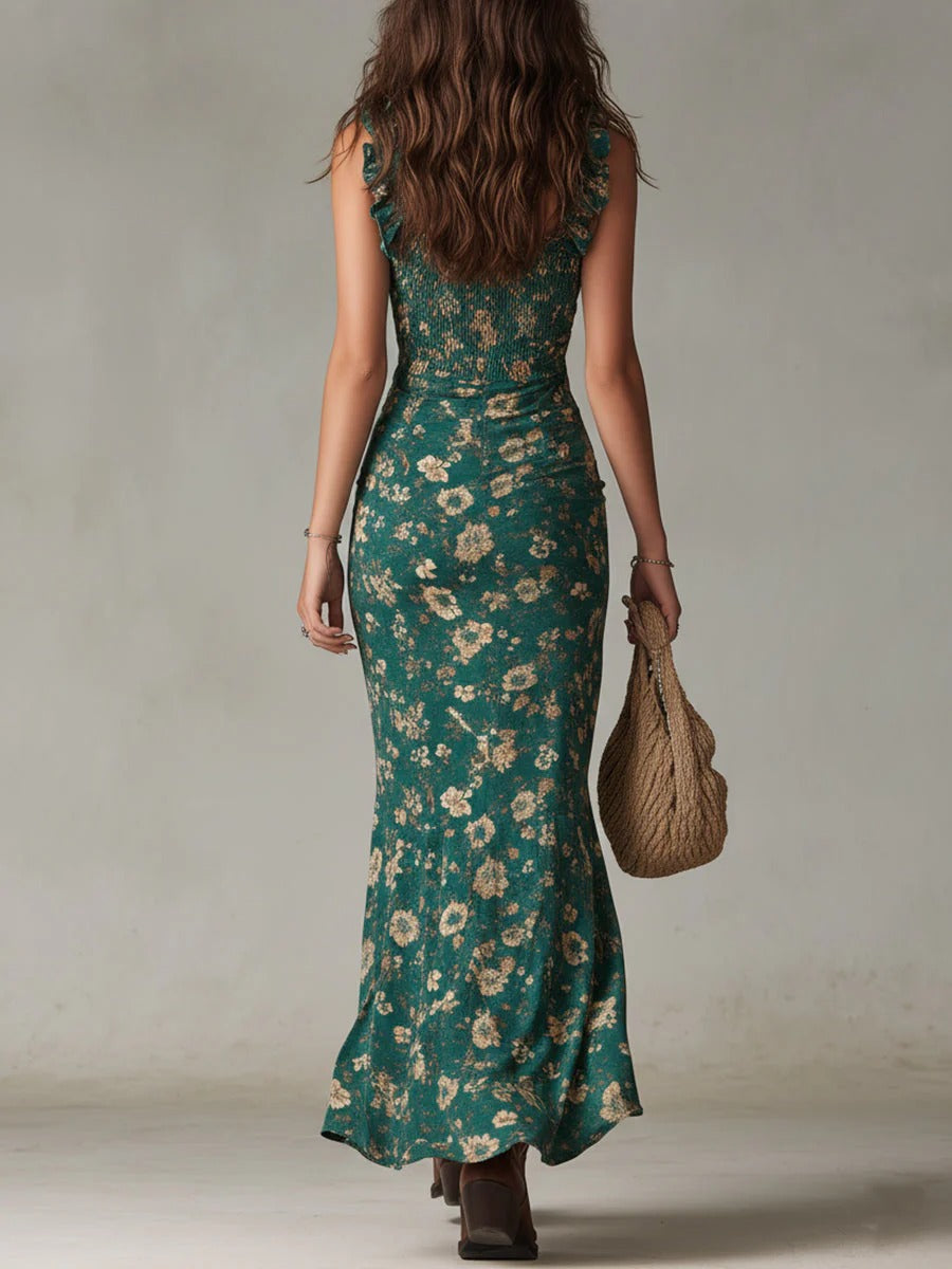 Slimzy Women's Floral Shirred Ruffle Maxi Dress – product image 3 of 6