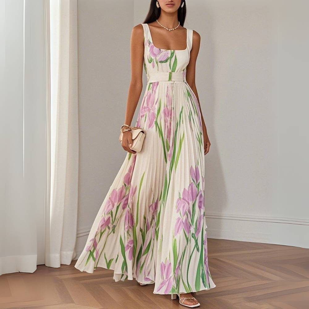 Slimzy Women's Floral Square-Neck Pleated Maxi Dress – product image 1 of 5