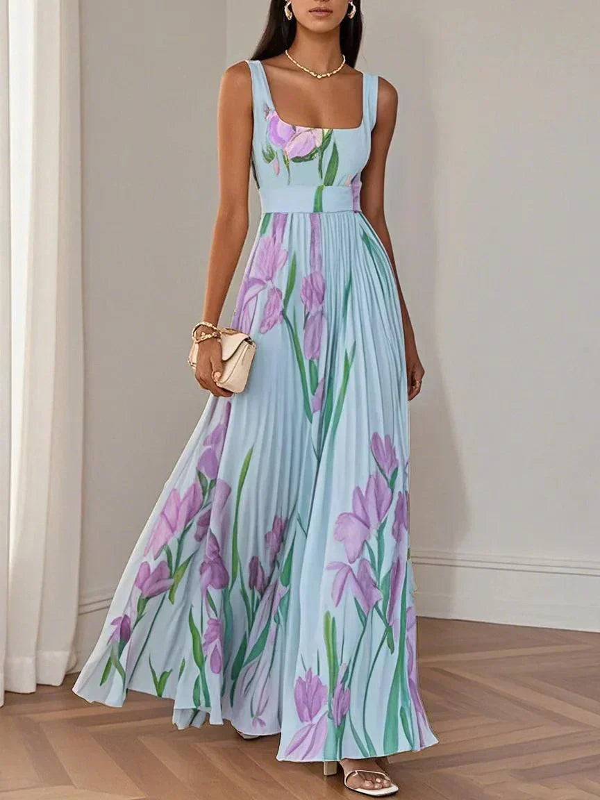 Slimzy Women's Floral Square-Neck Pleated Maxi Dress – product image 3 of 5