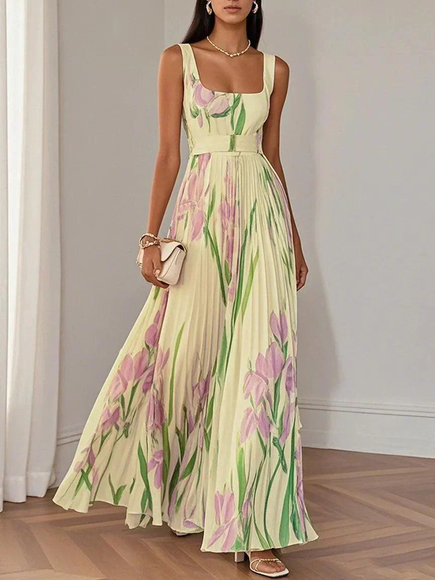 Slimzy Women's Floral Square-Neck Pleated Maxi Dress – product image 4 of 5