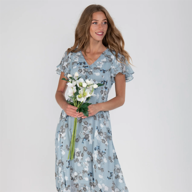 Slimzy Women's Floral V-Neck Flutter-Sleeve Midi Dress – product image 1 of 12