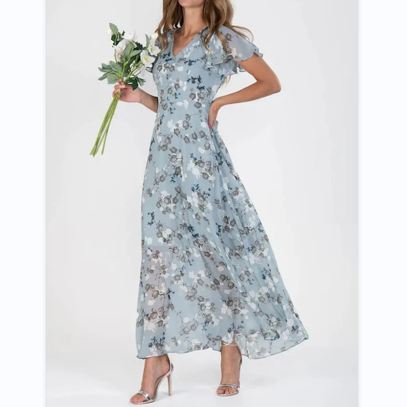 Slimzy Women's Floral V-Neck Flutter-Sleeve Midi Dress – product image 10 of 12