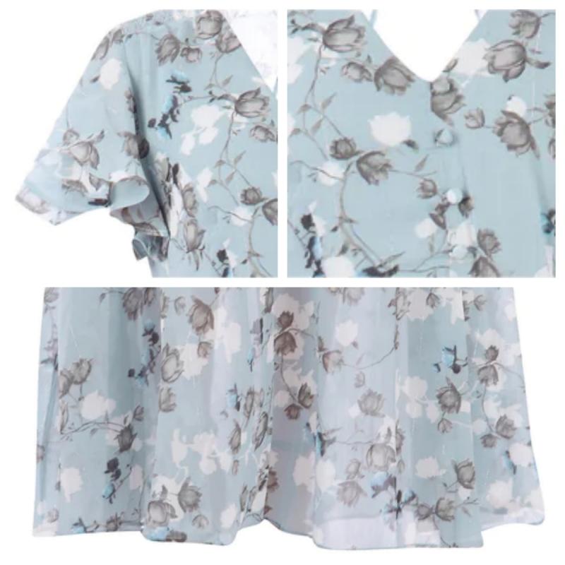 Slimzy Women's Floral V-Neck Flutter-Sleeve Midi Dress – product image 11 of 12