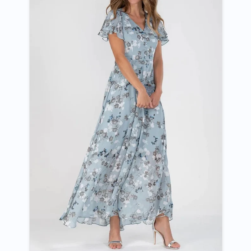 Slimzy Women's Floral V-Neck Flutter-Sleeve Midi Dress – product image 12 of 12
