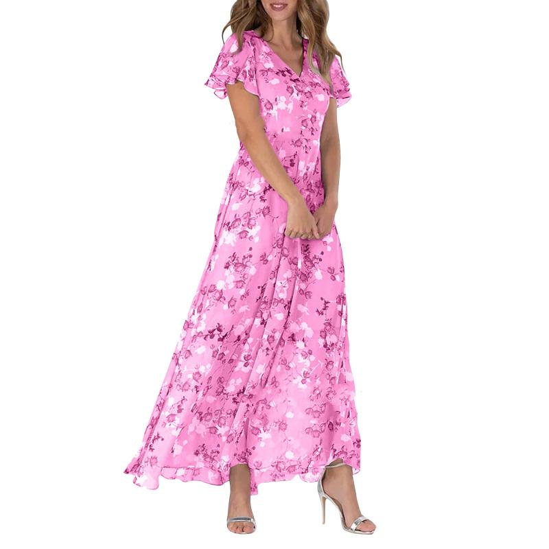 Slimzy Women's Floral V-Neck Flutter-Sleeve Midi Dress – product image 3 of 12