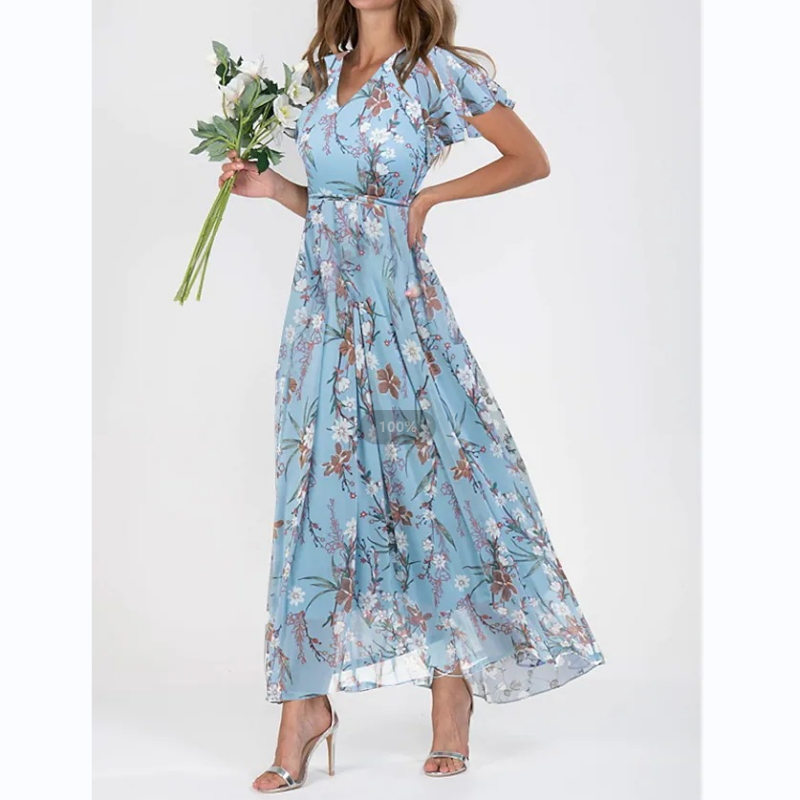 Slimzy Women's Floral V-Neck Flutter-Sleeve Midi Dress – product image 5 of 12