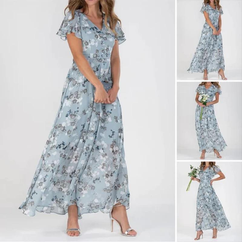 Slimzy Women's Floral V-Neck Flutter-Sleeve Midi Dress – product image 8 of 12