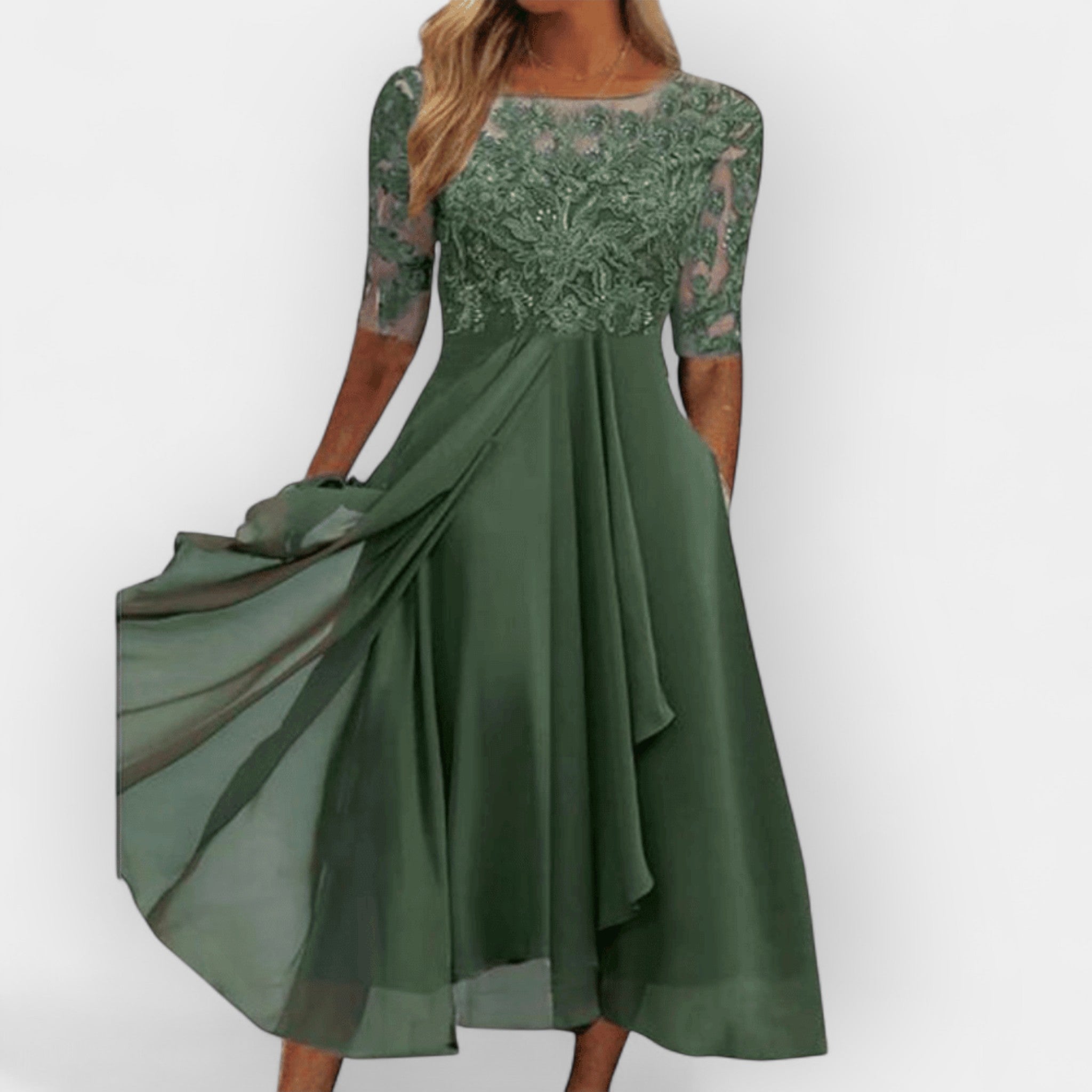 Slimzy Women's Lace-Bodice Flowing Maxi Dress – product image 2 of 8