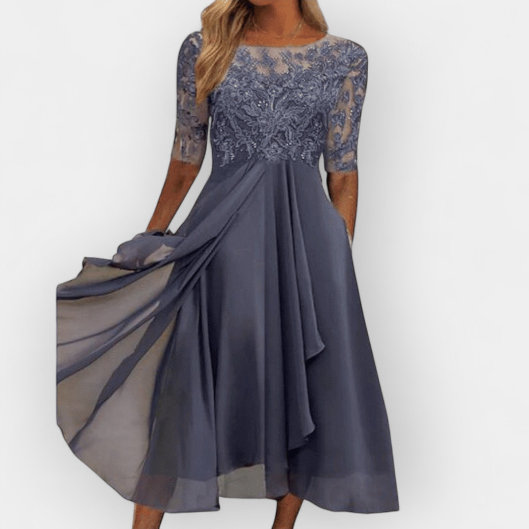 Slimzy Women's Lace-Bodice Flowing Maxi Dress – product image 3 of 8