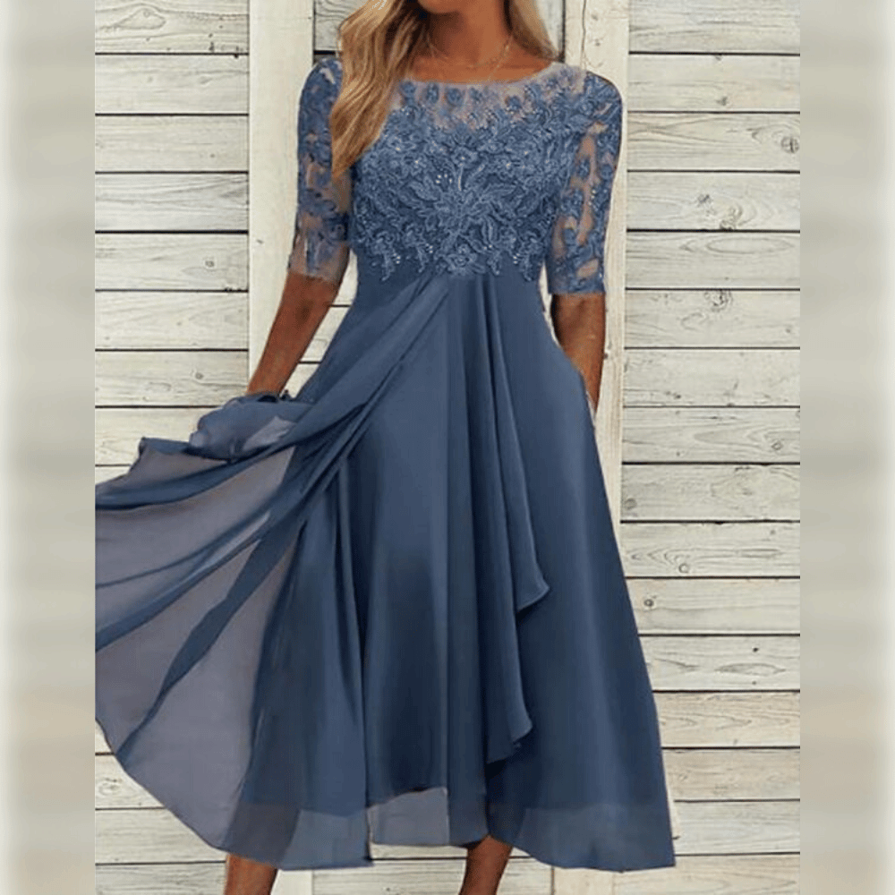 Slimzy Women's Lace-Bodice Three-Quarter-Sleeve Maxi Dress – product image 3 of 8