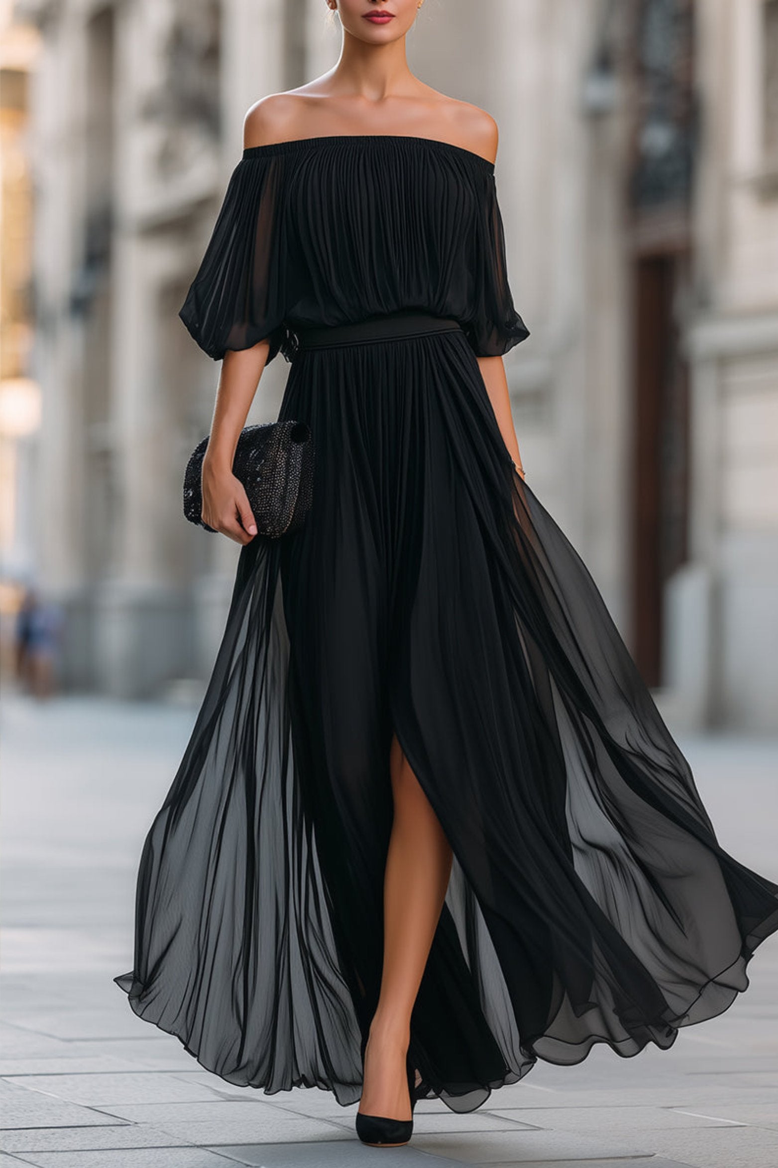 Slimzy Women's Off-Shoulder Pleated Maxi Dress – product image 6 of 8
