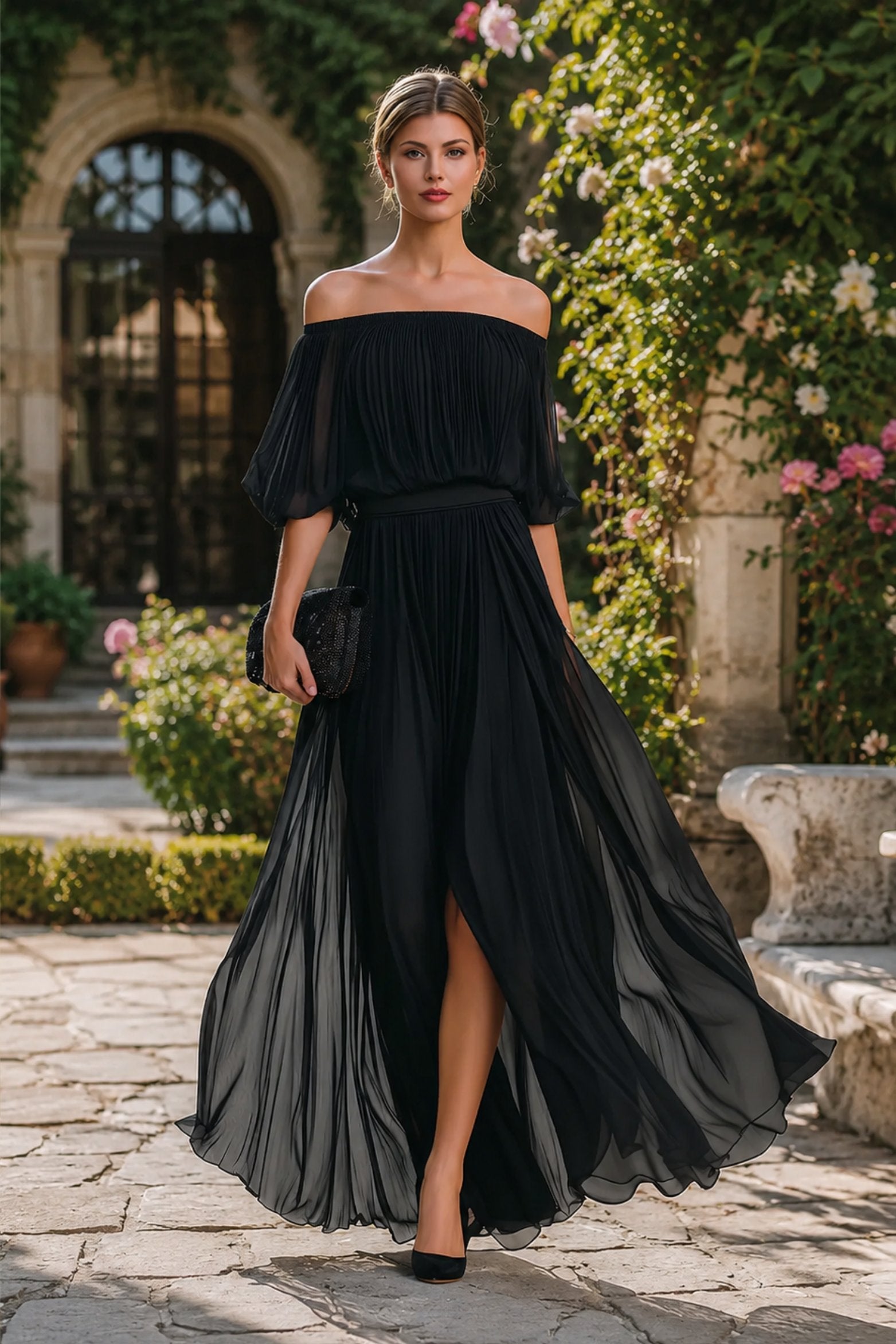 Slimzy Women's Off-Shoulder Pleated Maxi Dress – product image 8 of 8
