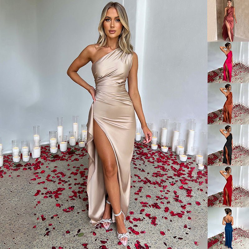 Slimzy Women's One-Shoulder Ruched Side-Slit Maxi Dress – product image 1 of 21