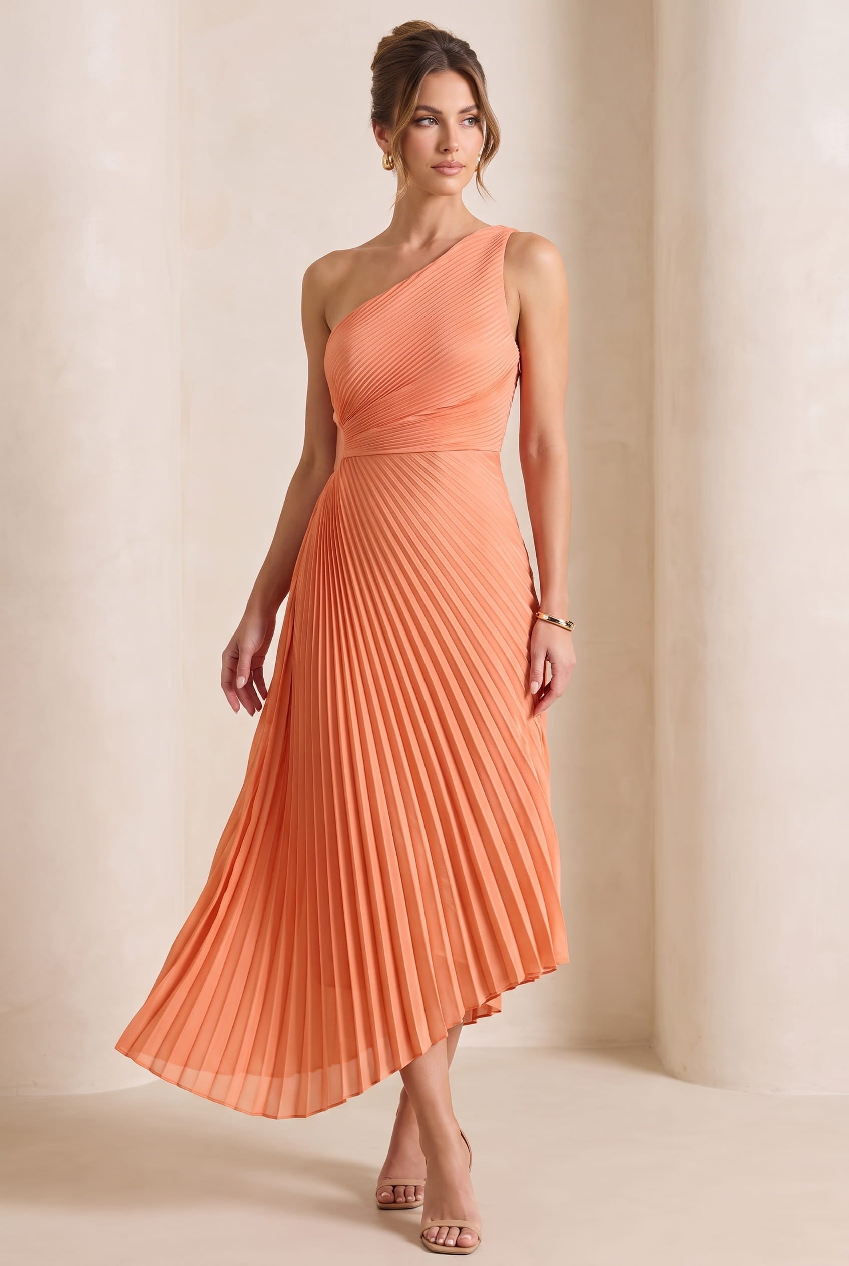 Slimzy Women's Pleated One-Shoulder Midi Dress – product image 5 of 15