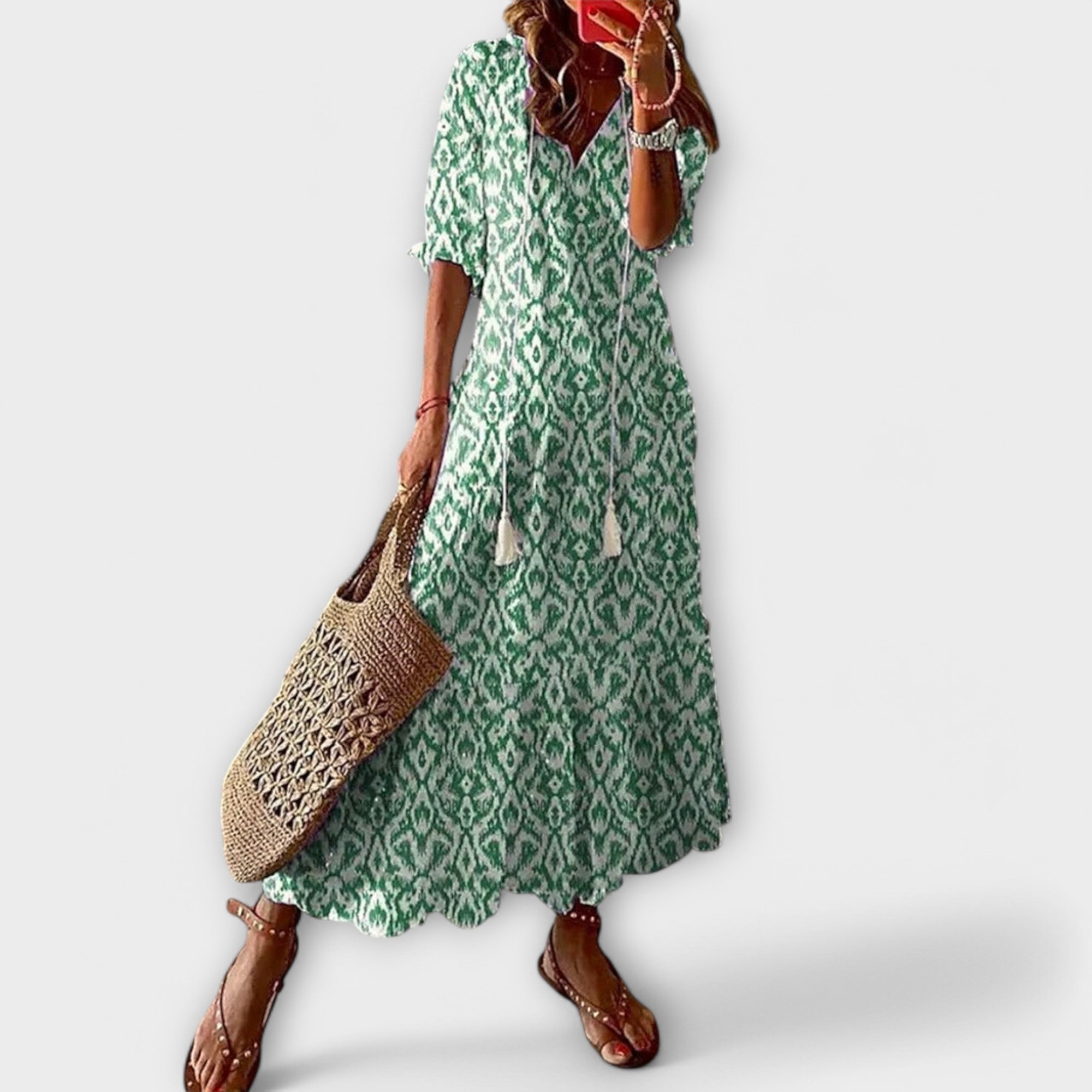 Slimzy Women's Printed V-Neck Short-Sleeve Maxi Dress – product image 2 of 7