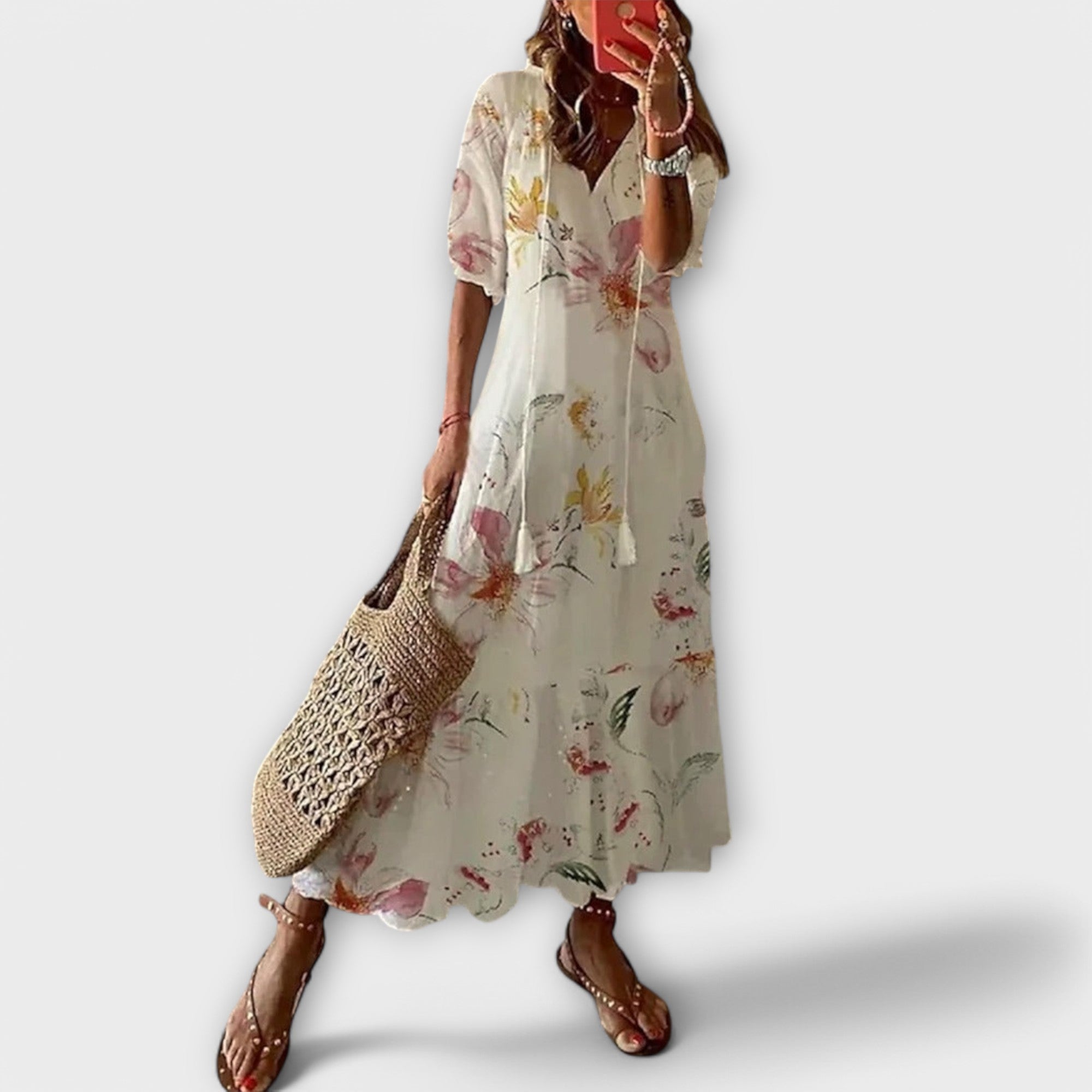 Slimzy Women's Printed V-Neck Short-Sleeve Maxi Dress – product image 5 of 7