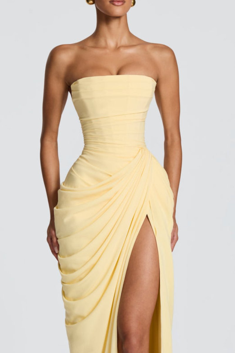 Slimzy Women's Strapless Draped Side-Slit Maxi Dress – product image 3 of 18