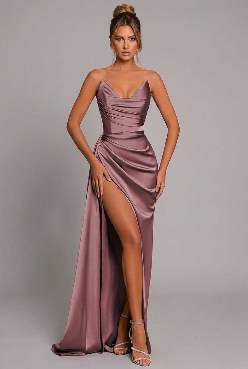 Slimzy Women's Strapless Ruched High-Slit Maxi Dress – product image 6 of 7
