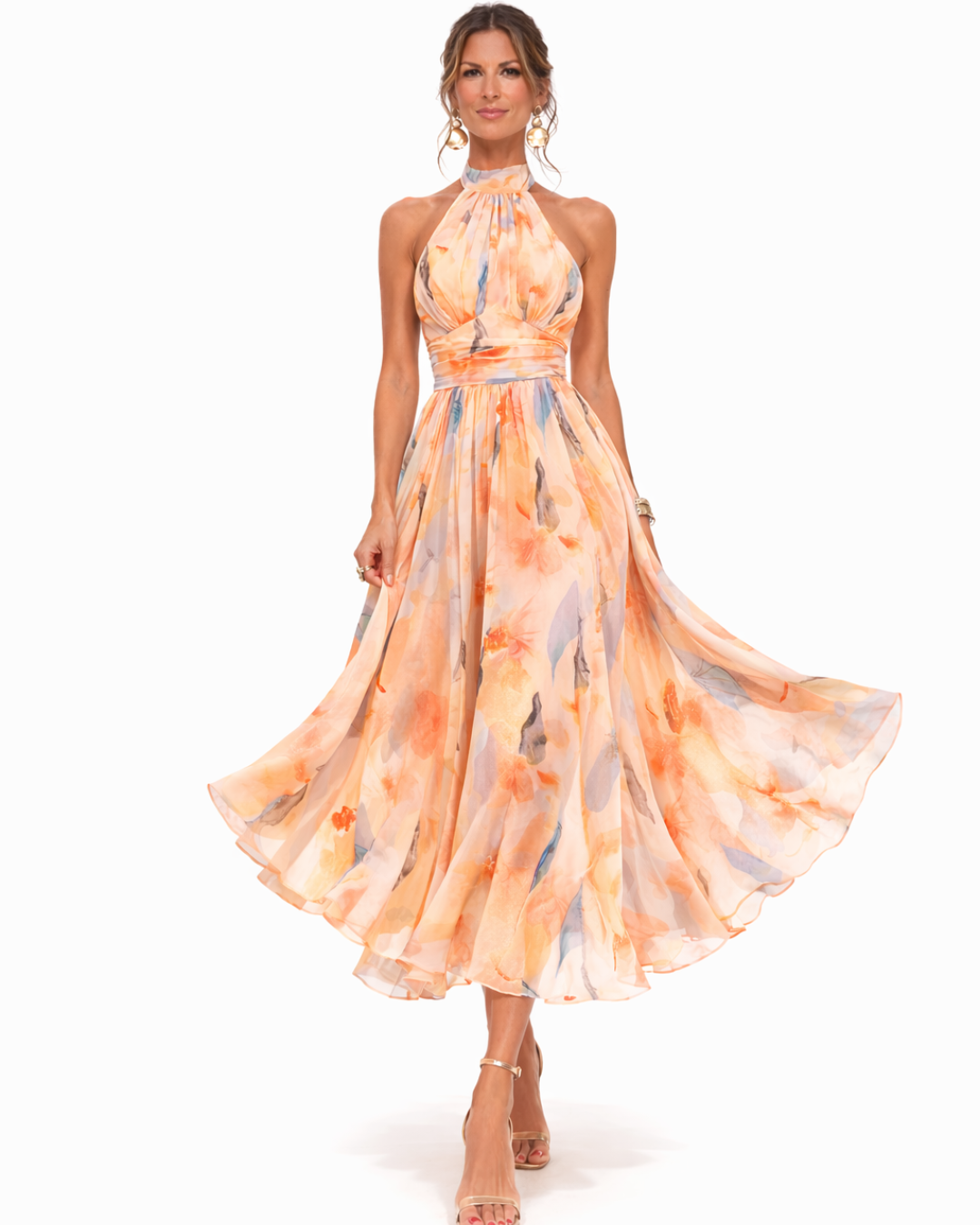 Slimzy Women's Watercolour-Print Halter Midi Dress – product image 2 of 4